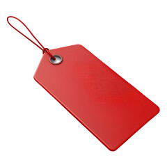Red blank price tag isolated on transparent background