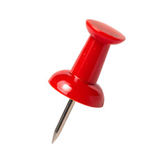 Red push pin isolated on white background