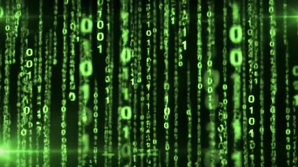 Abstract digital data stream with glowing green binary code falling down a dark screen representing technology cybersecurity and the digital world 2. - Powered by Adobe