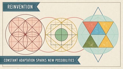 Abstract geometric composition of overlapping circles squares and triangles on a textured background illustrating inspiration and new possibilities
