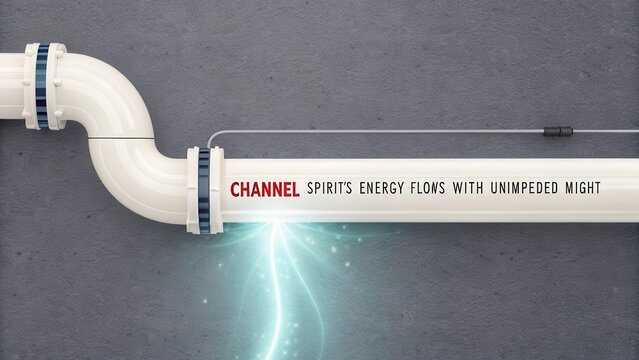 Abstract conduit of bright blue energy flowing through a white pipe, representing the channel of spirit's energy with lightning effects