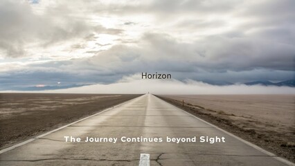 An open asphalt road leads towards a distant, hazy horizon under a vast, cloudy sky, symbolizing an ongoing journey.