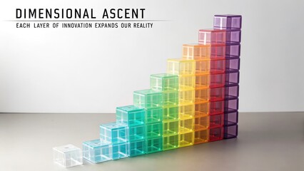 Structured Ascent of Translucent Colored Energy Cubes in Rainbow Gradient