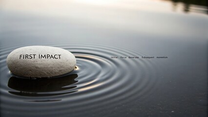 Smooth Rounded Stone Creating Ripples on Calm Water Surface