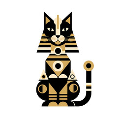 Abstract Geometric Cat Illustration in Black and Gold, Modern Art Deco Design, Vector Graphic on Black Background