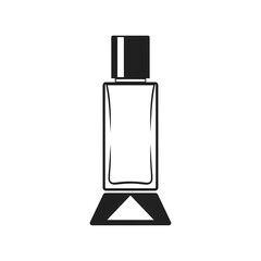 Minimalist Black and White Outline Illustration of a Perfume Bottle with Triangle Base on Black Background