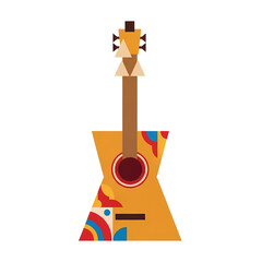 Retro Style Geometric Guitar Illustration on Black Background: Vintage Music Design