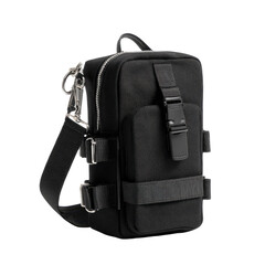 Naklejka premium Men’s pouch bag in black with two straps on transparent background