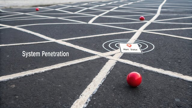 Red Sphere Navigating a Stark Geometric Path with Penetration Marker