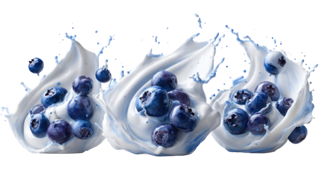 Triple splash yogurt elegance ultra clean studio on transparent background