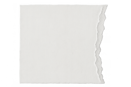 Blank torn paper sheet with ragged edges and rough texture, empty cardboard fragment for note or message, transparent background