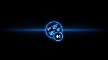 Neon blue paper airplanes in a circle with notification count 44 against a starry dark background message - Powered by Adobe