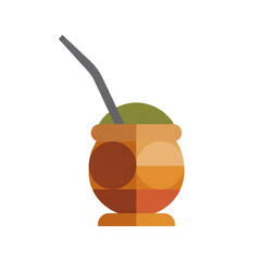 Minimalist Vector Illustration of a Traditional Yerba Mate Gourd with Bombilla on Black Background