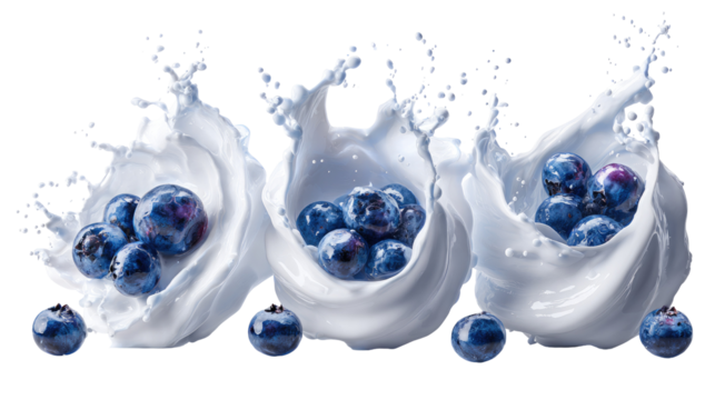 Triple splash yogurt elegance ultra clean studio on transparent background