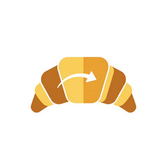 Croissant Rotation Icon: Vector Graphic of Pastry with Arrow, Bakery Concept, Flat Design on Black Background