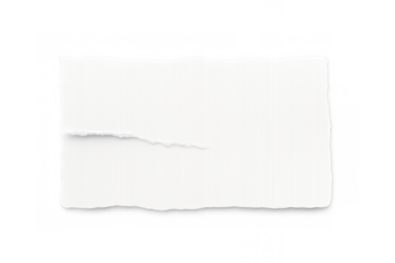 Ripped empty white paper piece with torn ragged edges, transparent background, blank scrap for notice or message