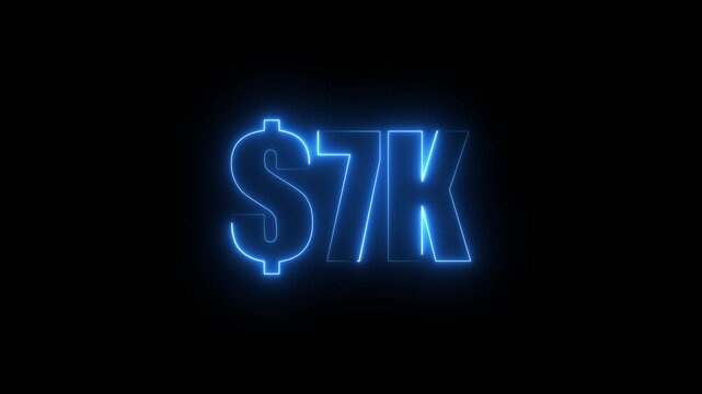 Blue neon $7K number for finance and success themed animated.Perfect for financial video animation on backgrounds, digital currency, or futuristic money themes.