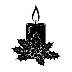 christmas candle vector with leaf vector silhouette