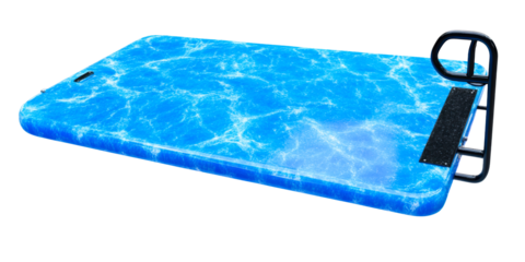 Bright blue flotation device with water ripple texture