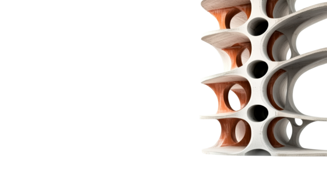 Curved Concrete Shelf with Orange Accents