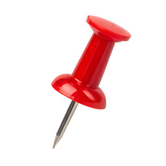 Red push pin isolated on white background