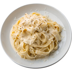 Fettuccine Alfredo isolated on white background