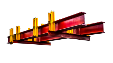 Red Steel I-Beams and Yellow Support Structures