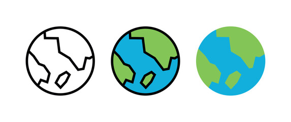 World Globe Icon, Flat and Outline Earth Vector for Travel, Geography, Environment, Global UI and Map Interfaces