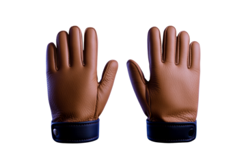 Brown Leather Gloves with Black Cuffs Displayed