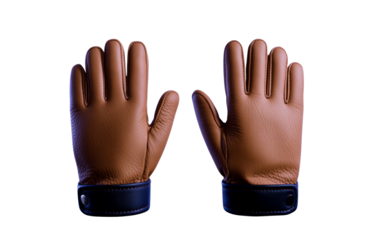 Brown Leather Gloves with Black Cuffs Displayed