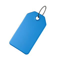 Blue blank price tag 3d render icon isolated on white background