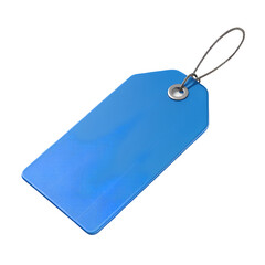 Blue blank price tag 3d render icon isolated on white background