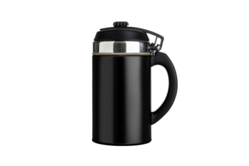Black Thermal Coffee Carafe with Metal Accents and Handle
