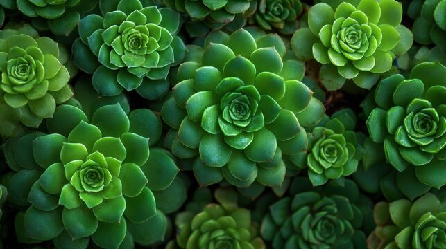 A vibrant green succulent plant with multiple rosettes, set against a dark green background, 
