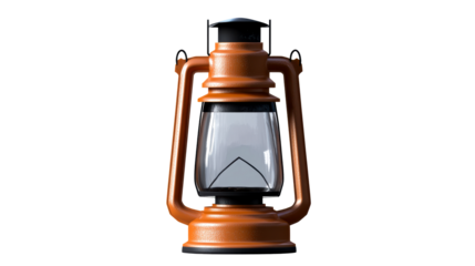 Orange kerosene lantern with glass globe and carrying handle