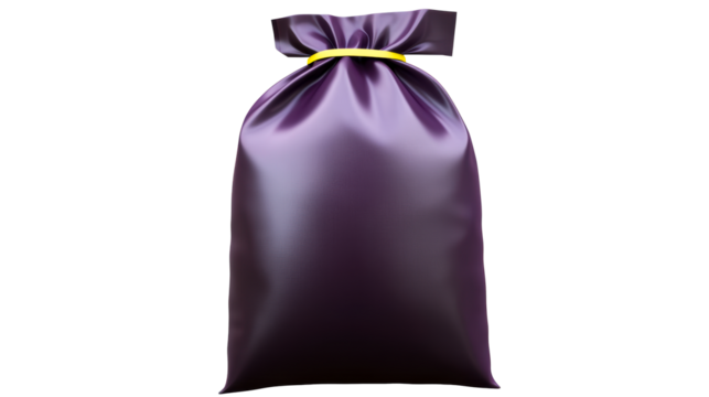 Purple drawstring gift bag with gold band