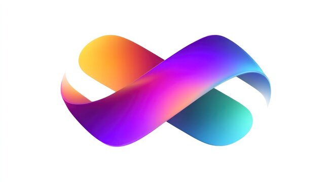 A colorful, abstract infinity symbol with a gradient of rainbow colors, set against a white background.