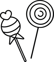 Candy and Lollipops Line Art Transparent Background