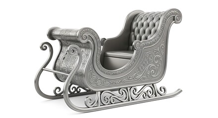 Detailed decorative silver sleigh isolated on white backdrop object