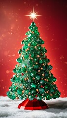 Fototapeta premium Luxury Emerald Gemstone Christmas Tree with Gold Star and Ornaments_15