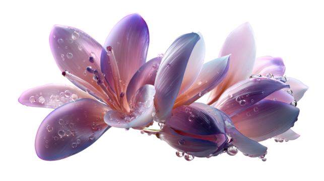 Close up of water drops on translucent petals