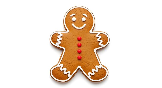 Gingerbread man sugar cookie decorated isolated on clear white backdrop