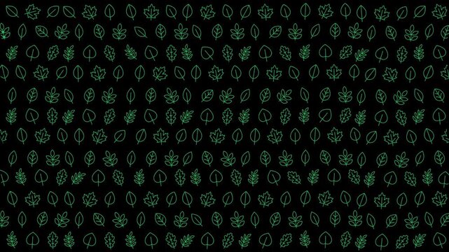 A captivating digital pattern featuring tiny green leaf icons scattered uniformly on a black background, perfect for modern design projects and eco-themed visuals.