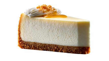 Slice of Creamy Cheesecake with Caramel Topping