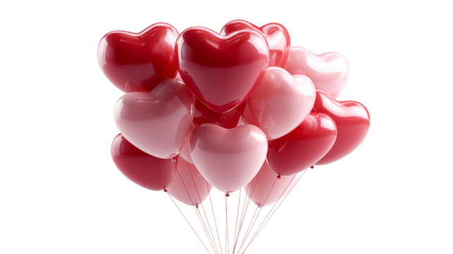 Group of red and pink heart shaped balloons