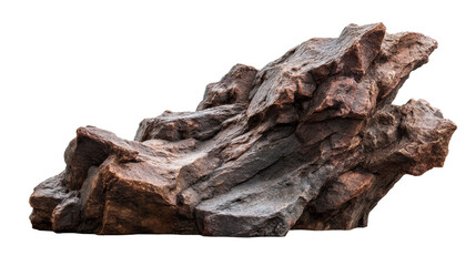 Rough Brown Rock Formation Isolated on White