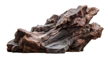 Rough Brown Rock Formation Isolated on White