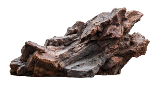 Rough Brown Rock Formation Isolated on White