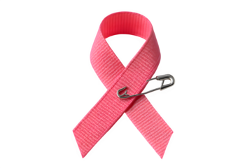 Pink Awareness Ribbon with Silver Safety Pin — Breast Cancer Awareness Symbol (Transparent PNG)
