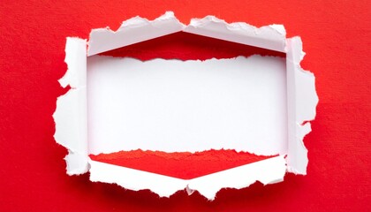 Torn red paper revealing white background, copy space for text or design, creative concept for announcements, sales, or promotions.